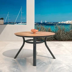 Table De Jardin|Salon De Jardin|MOBELLIA Table de jardin ronde en aluminium 6 places (D120 cm) Amalfi Gris Anthracite