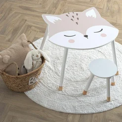 Petit Meuble Enfant|Atmosphera createur d'interieur for kids Table enfant bois (H43 cm) Douceur Renard he Blanc