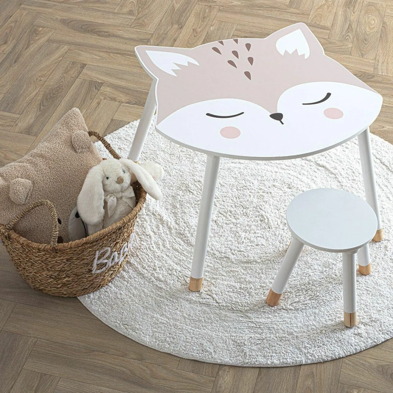 Petit Meuble Enfant|Atmosphera createur d'interieur for kids Table enfant bois (H43 cm) Douceur Renard he Blanc