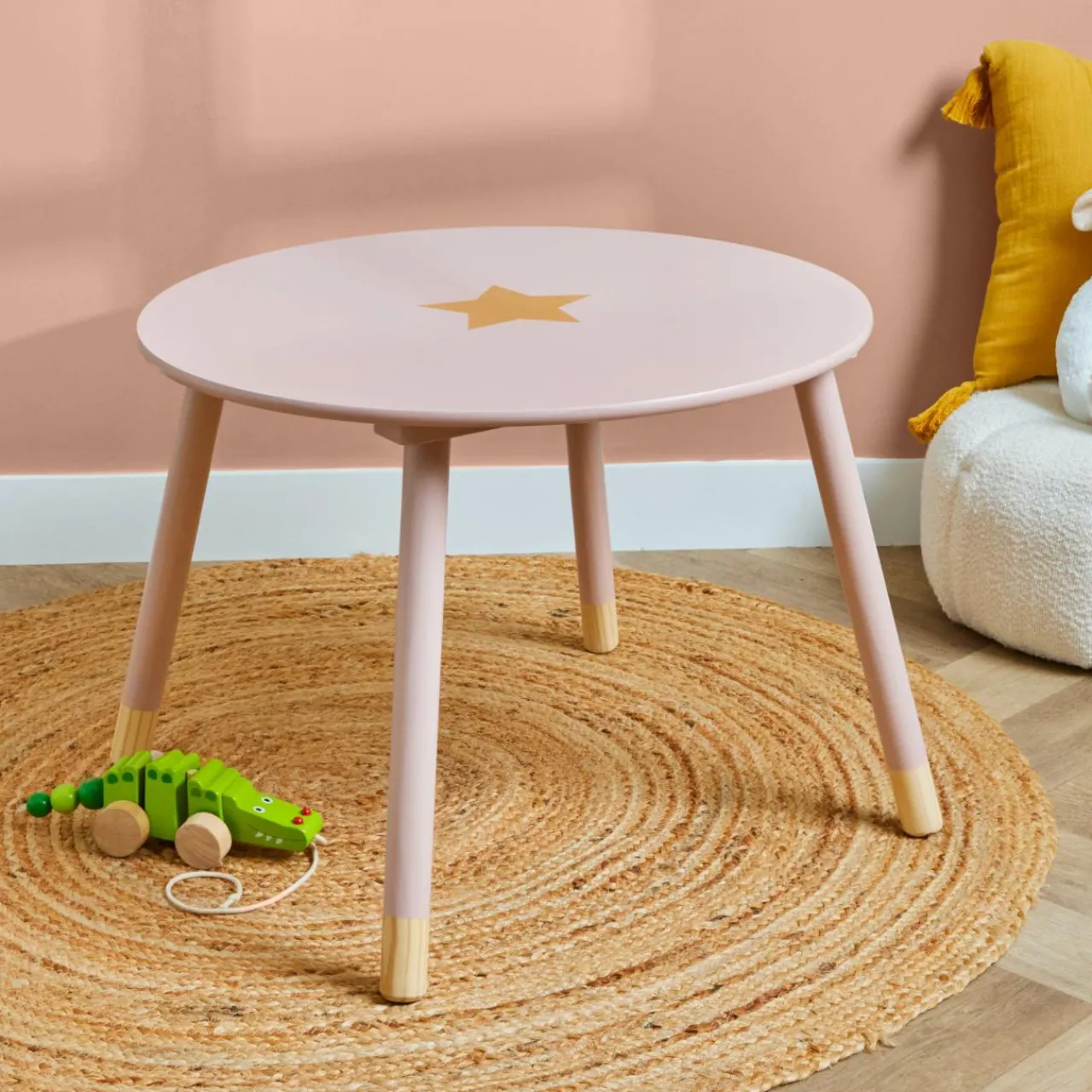 Petit Meuble Enfant|EMINZA Table enfant bois (H44 cm) Stars Rose