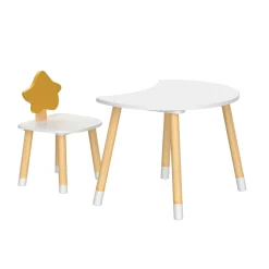 Petit Meuble Enfant|EMINZA Table et 1 chaise enfant bois (H44 cm) Stars Blanc