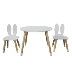 Petit Meuble Enfant|EMINZA Table et 2 chaises enfant bois lapin (H44 cm) Lila Blanc