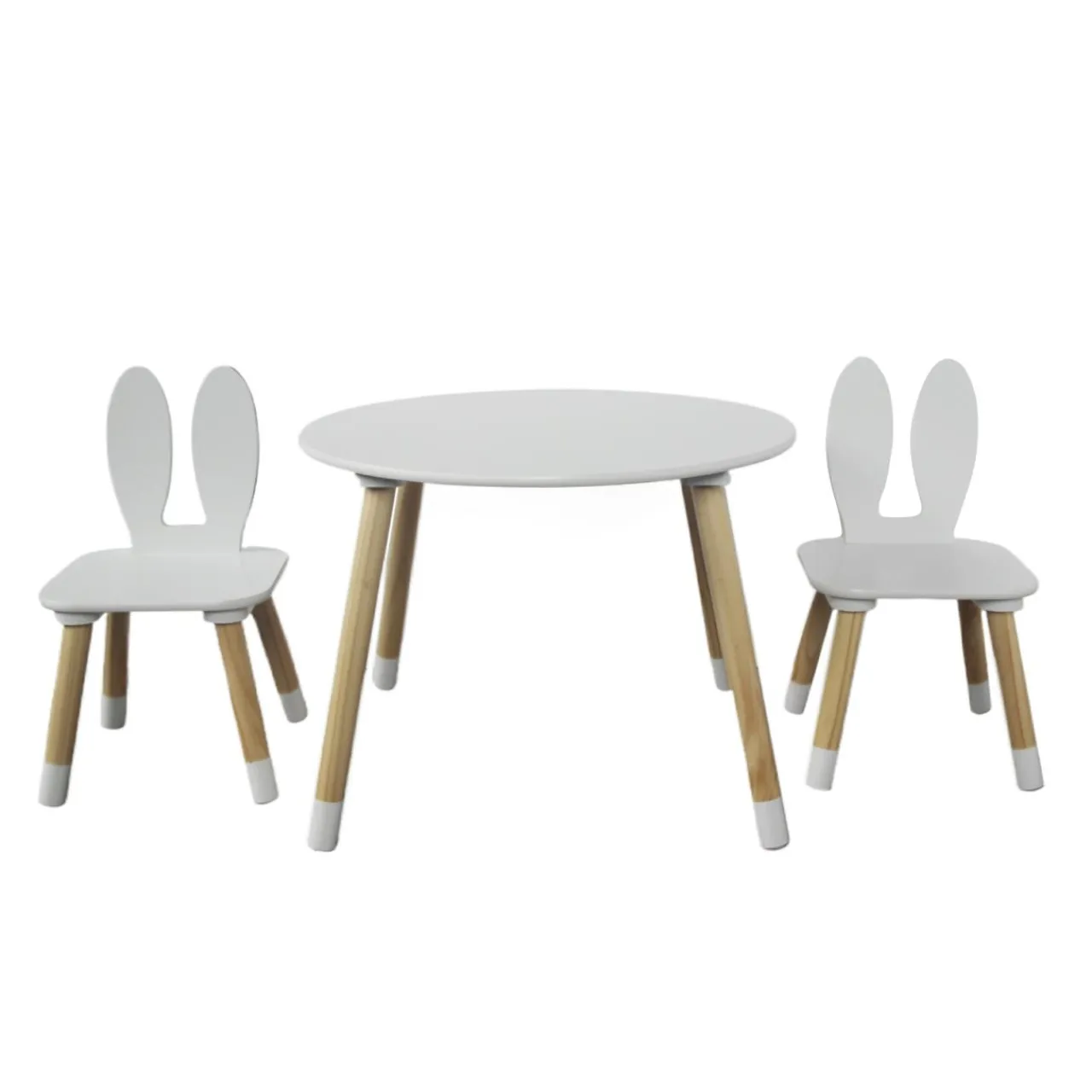 Petit Meuble Enfant|EMINZA Table et 2 chaises enfant bois lapin (H44 cm) Lila Blanc