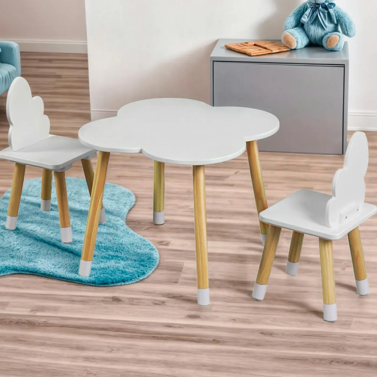 Petit Meuble Enfant|EMINZA Table et 2 chaises enfant bois nuage (H44 cm) Lilou Blanc