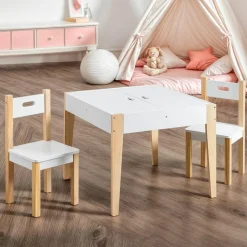 Petit Meuble Enfant|EMINZA Table et 2 chaises enfant bois tableau (H49,5 cm) Charlie Blanc