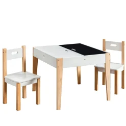 Petit Meuble Enfant|EMINZA Table et 2 chaises enfant bois tableau (H49,5 cm) Charlie Blanc
