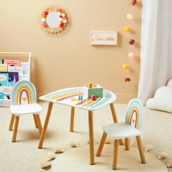 Petit Meuble Enfant|OSTARIA Table et 2 chaises enfant bois Leno Multicolore