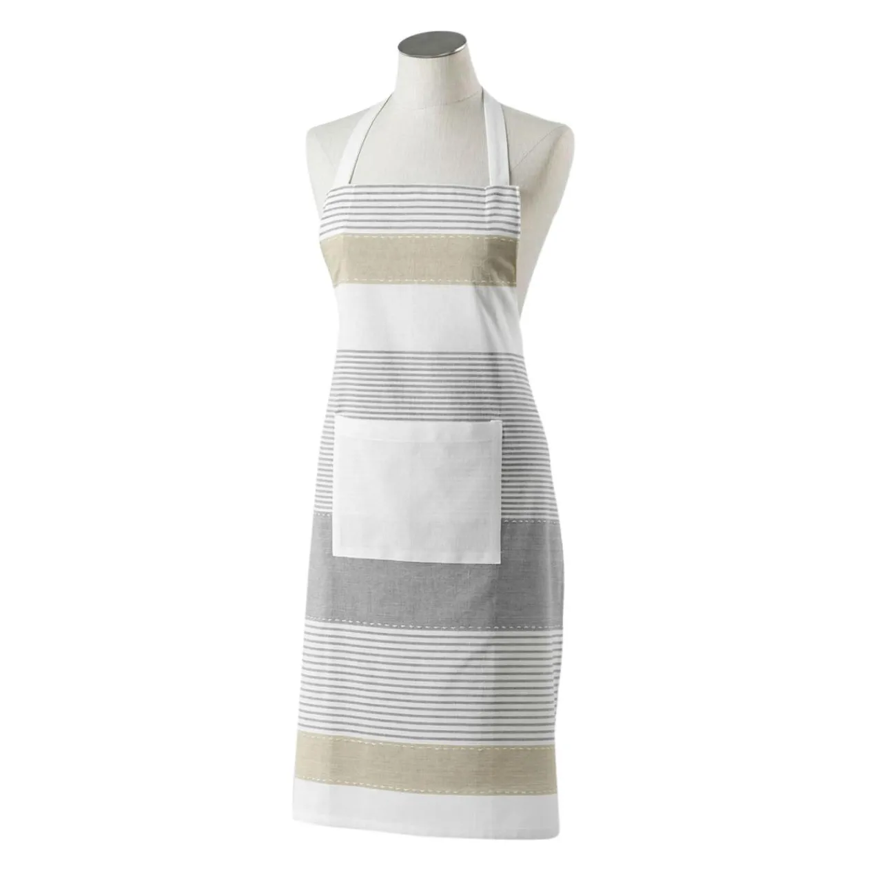 Accessoire Cuisine|douceur d'intu017drieur Tablier avec poche coton tissé (60 x 84 cm) Iliade Blanc Gris