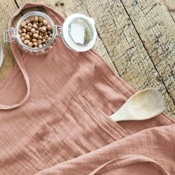 Accessoire Cuisine|EMINZA Tablier avec poches gaze de coton Gaïa Rose Pêche