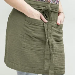 Accessoire Cuisine|EMINZA Tablier avec poches gaze de coton Gaïa Vert romarin