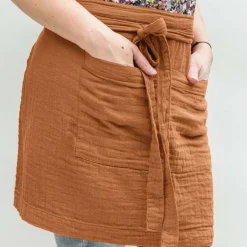 Accessoire Cuisine|EMINZA Tablier avec poches gaze de coton Gaïa Abricot