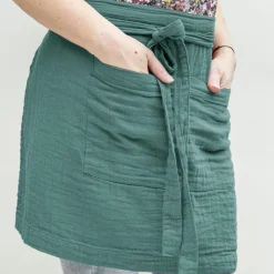 Accessoire Cuisine|EMINZA Tablier avec poches gaze de coton Gaïa Bleu canard