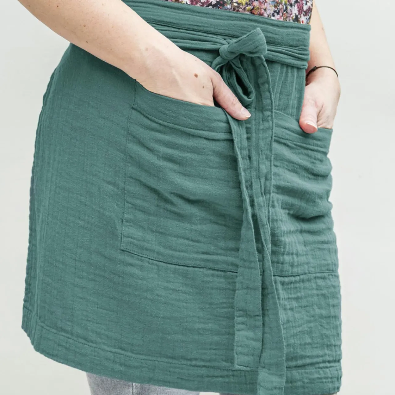 Accessoire Cuisine|EMINZA Tablier avec poches gaze de coton Gaïa Bleu canard