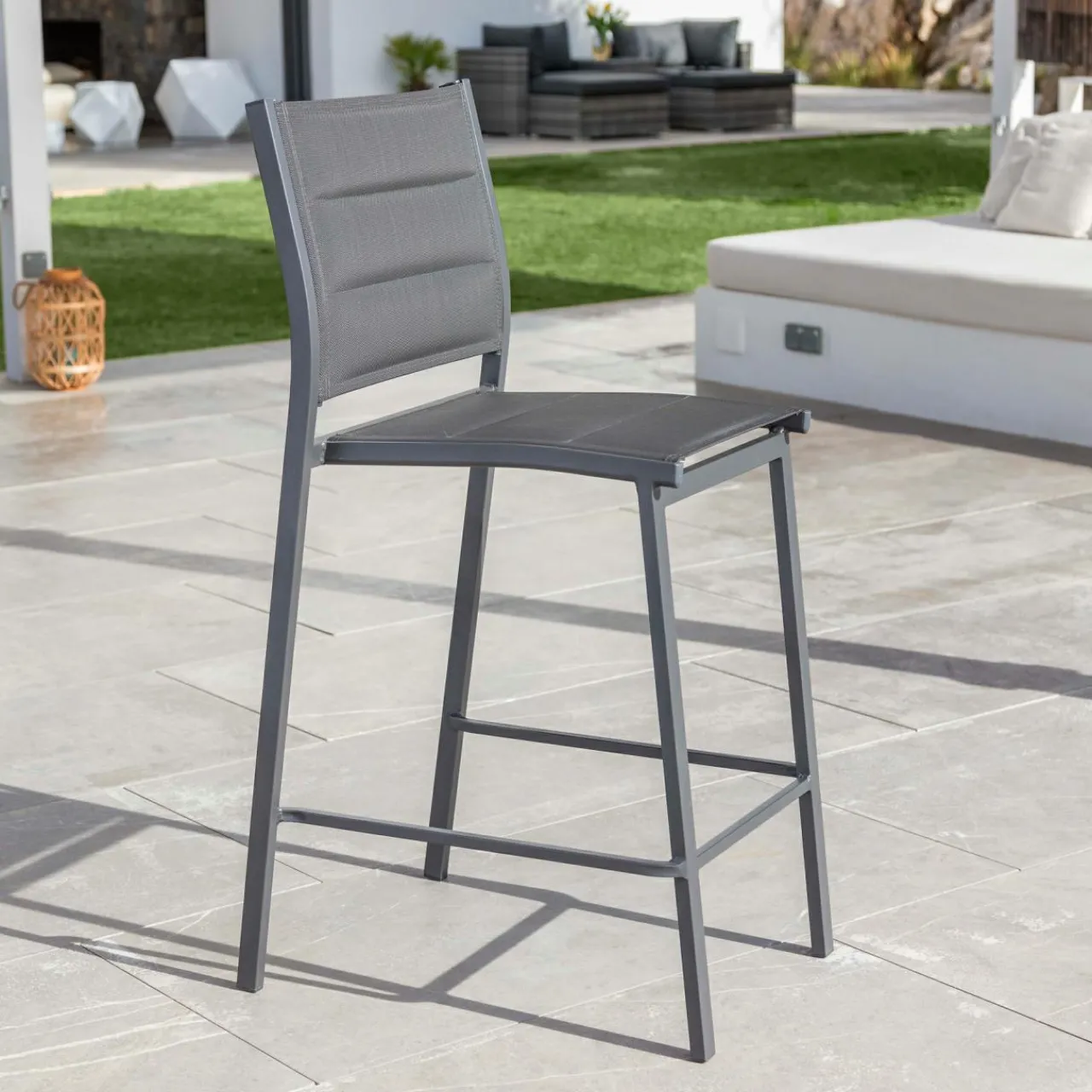 Chaise De Jardin|MOBELLIA Tabouret de jardin aluminium empilable Murano Gris Anthracite