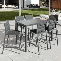 Chaise De Jardin|MOBELLIA Tabouret de jardin aluminium empilable Murano Gris Anthracite