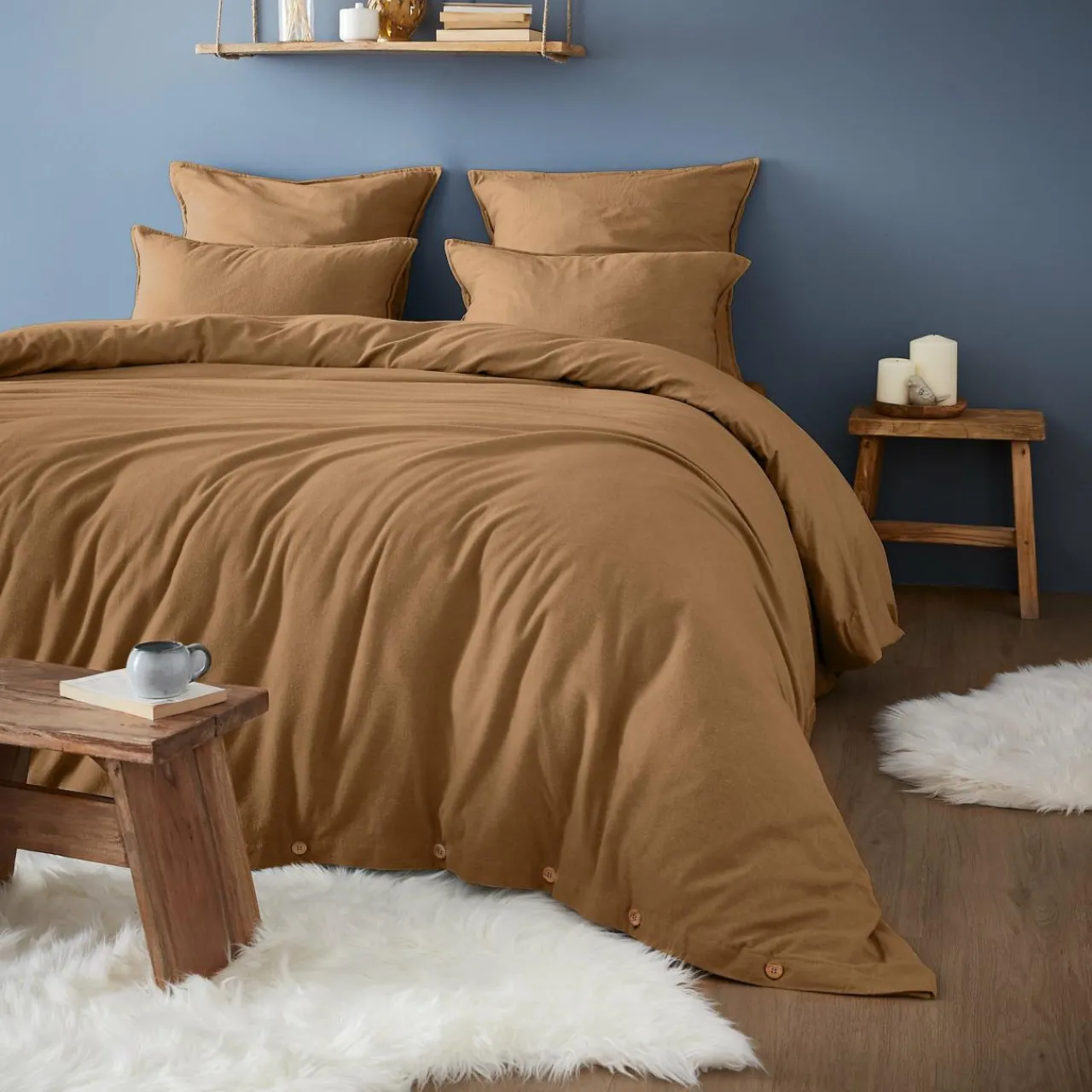 Taie D'Oreiller, Traversin|EMINZA Taie de traversin flanelle de coton (L185 cm) Théa Camel