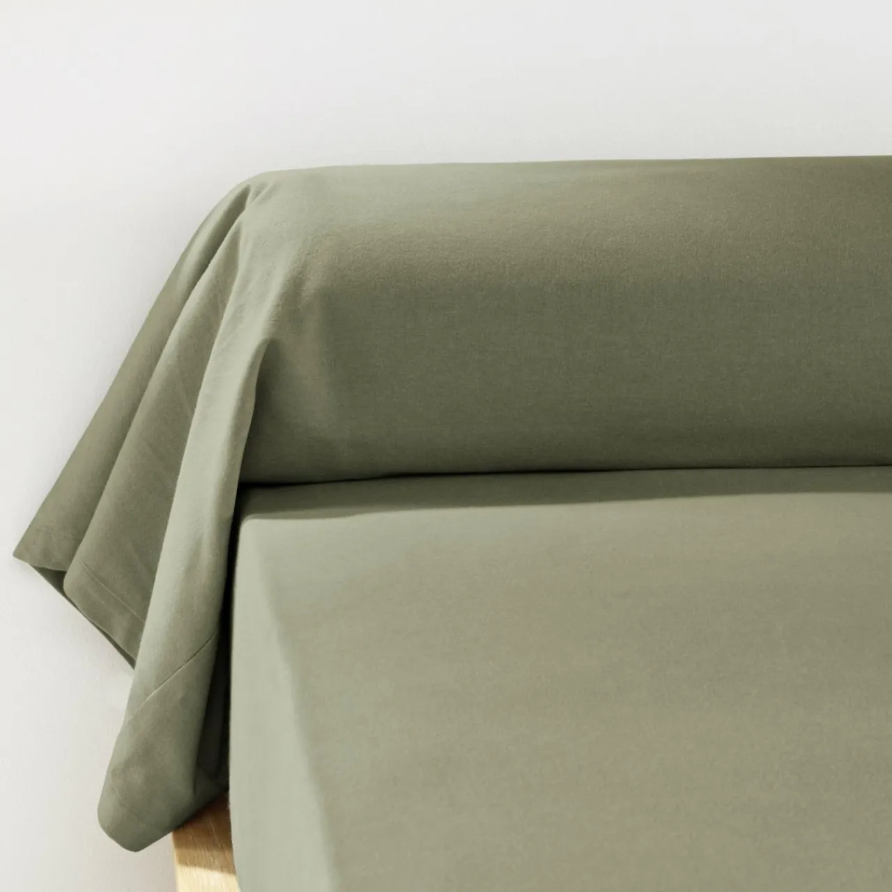 Taie D'Oreiller, Traversin|EMINZA Taie de traversin flanelle de coton (L185 cm) Théa Vert romarin