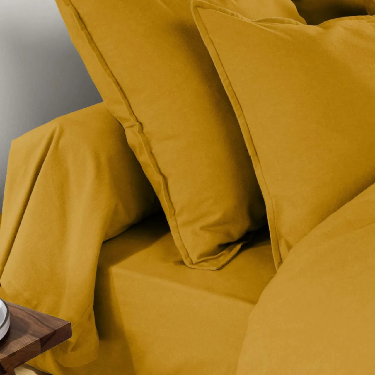 Taie D'Oreiller, Traversin|EMINZA Taie de traversin flanelle de coton (L185 cm) Nina Jaune ocre