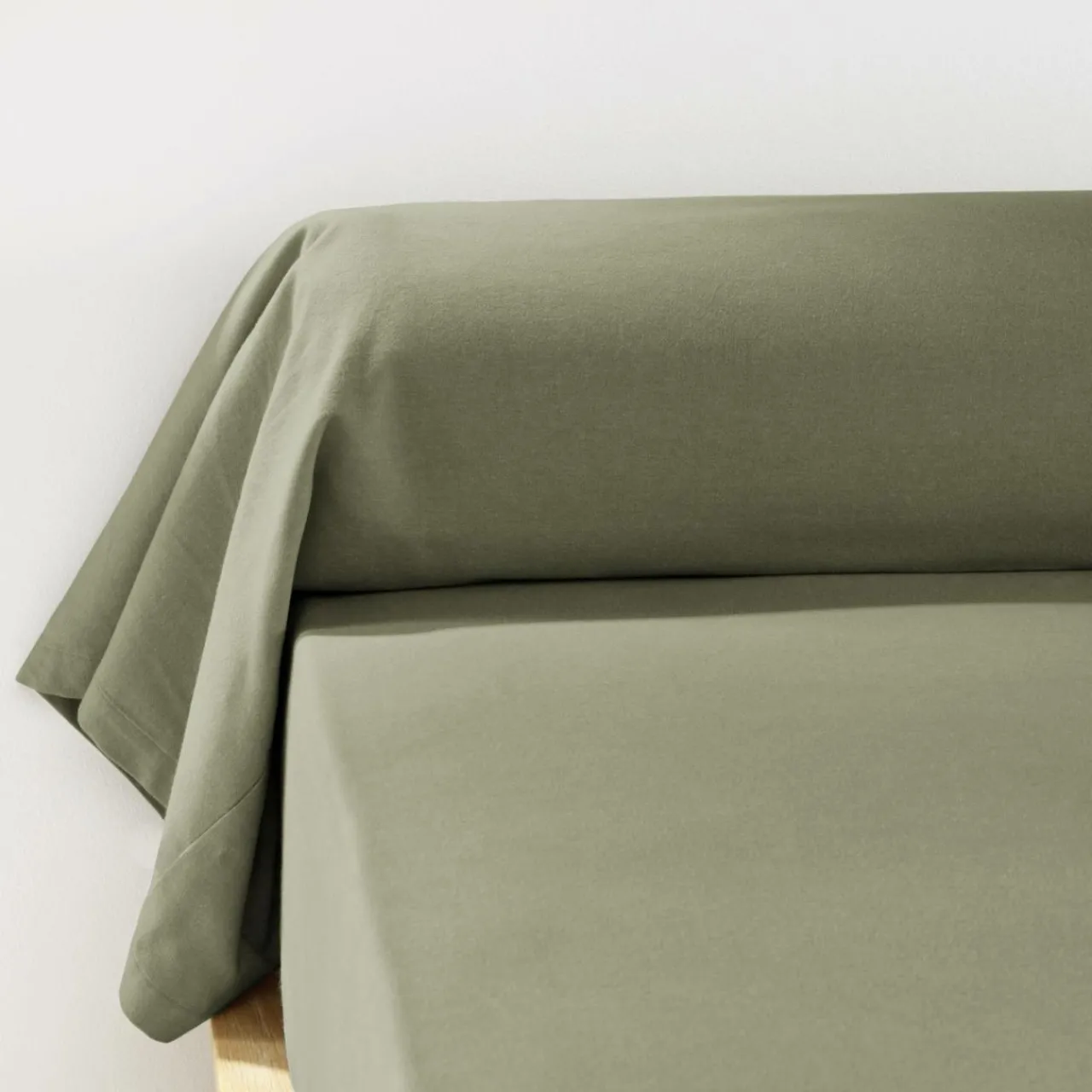 Taie D'Oreiller, Traversin|EMINZA Taie de traversin flanelle de coton (L185 cm) Nina Vert romarin