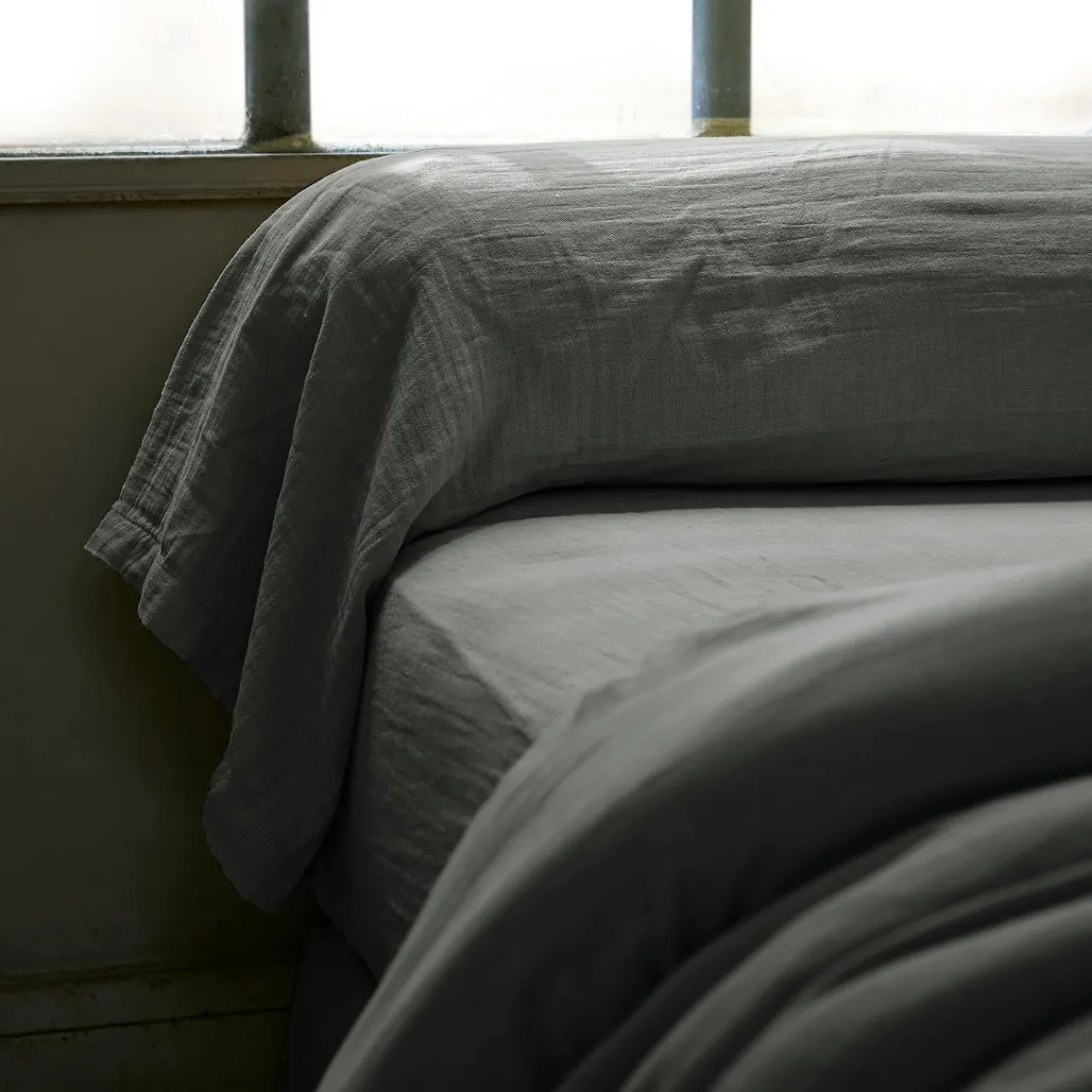 Taie D'Oreiller, Traversin|EMINZA Taie de traversin gaze de coton (L185 cm) Gaïa Gris granit Gris foncé