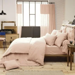 Taie D'Oreiller, Traversin|EMINZA Taie de traversin gaze de coton (L185 cm) Gaïa Rose poudré