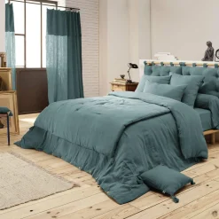 Taie D'Oreiller, Traversin|EMINZA Taie de traversin gaze de coton (L185 cm) Gaïa Bleu canard