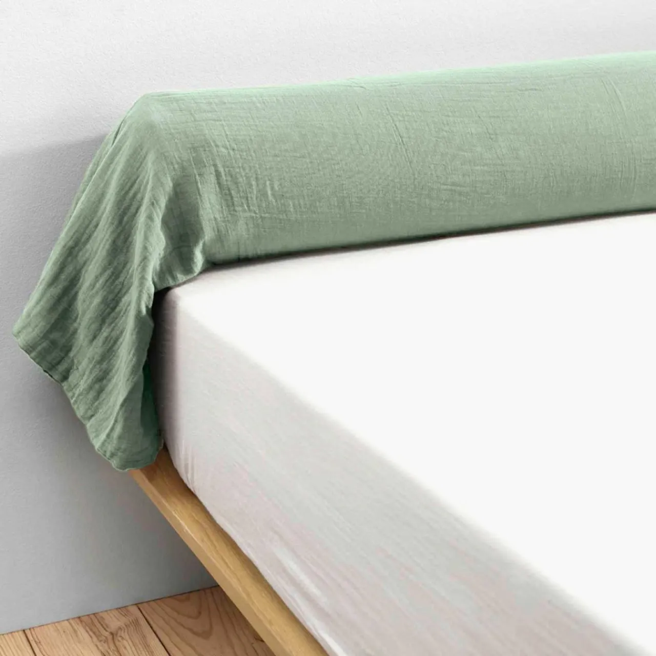 Taie D'Oreiller, Traversin|EMINZA Taie de traversin gaze de coton (L185 cm) Gaïa Vert Eucalyptus