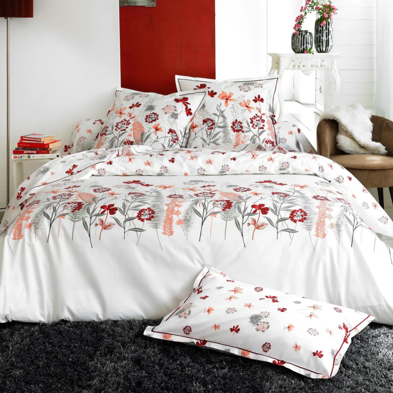 Taie D'Oreiller, Traversin|TRADI LINGE Taie de traversin percale de coton (L200 cm) Petite folie Rouge