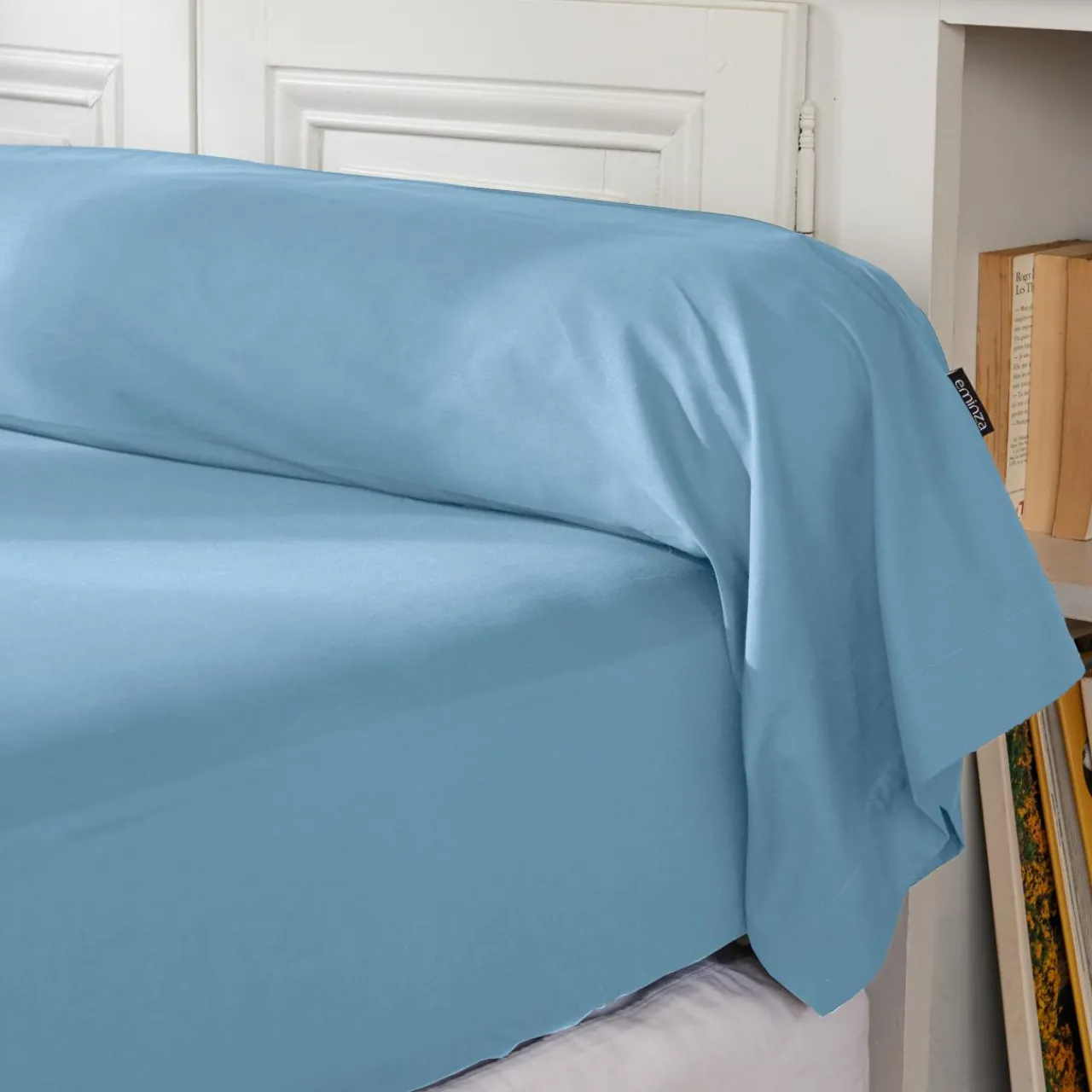 Taie D'Oreiller, Traversin|EMINZA Taie de traversin percale de coton (L185 cm) Cali Bleu Ciel