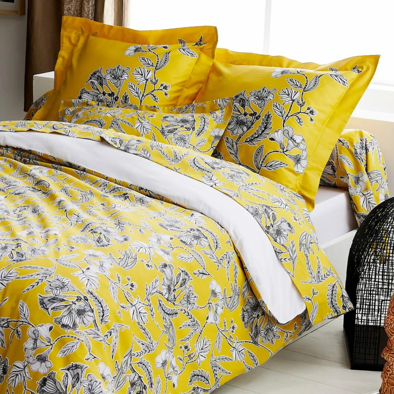 Taie D'Oreiller, Traversin|TRADILINGE Taie de traversin satin de coton (L200 cm) Botanic Jaune