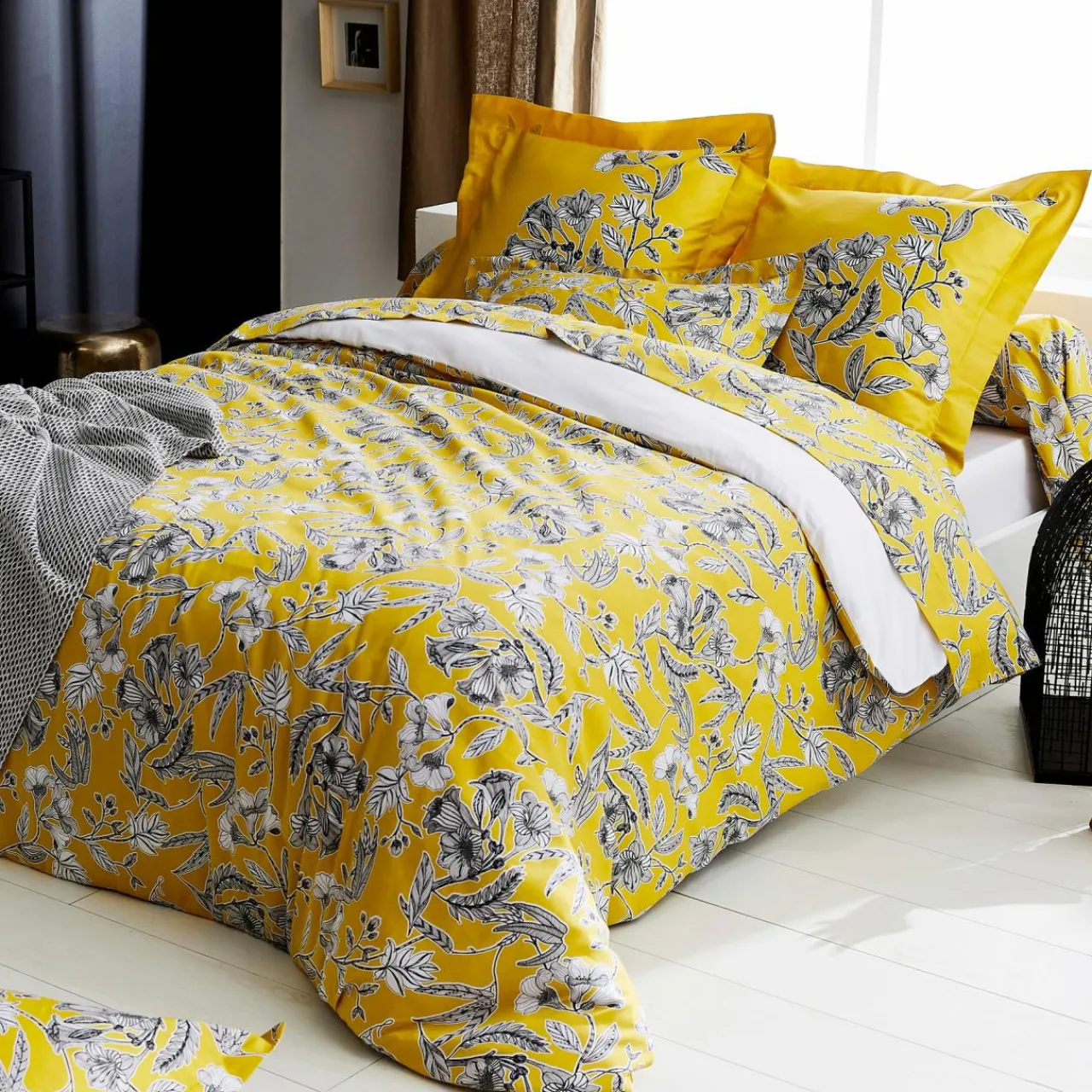 Taie D'Oreiller, Traversin|TRADILINGE Taie de traversin satin de coton (L200 cm) Botanic Jaune