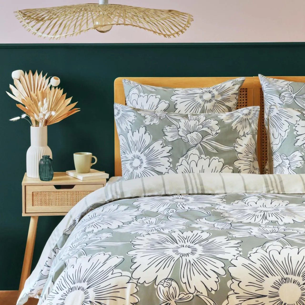 Taie D'Oreiller, Traversin|EMINZA Taie d'oreiller Carrée Coton (63 x 63 cm) Lara Vert