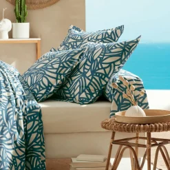 Taie D'Oreiller, Traversin|TRADI LINGE Taie d'oreiller carrée coton lavé (65 x 65 cm) Serena e Bleu