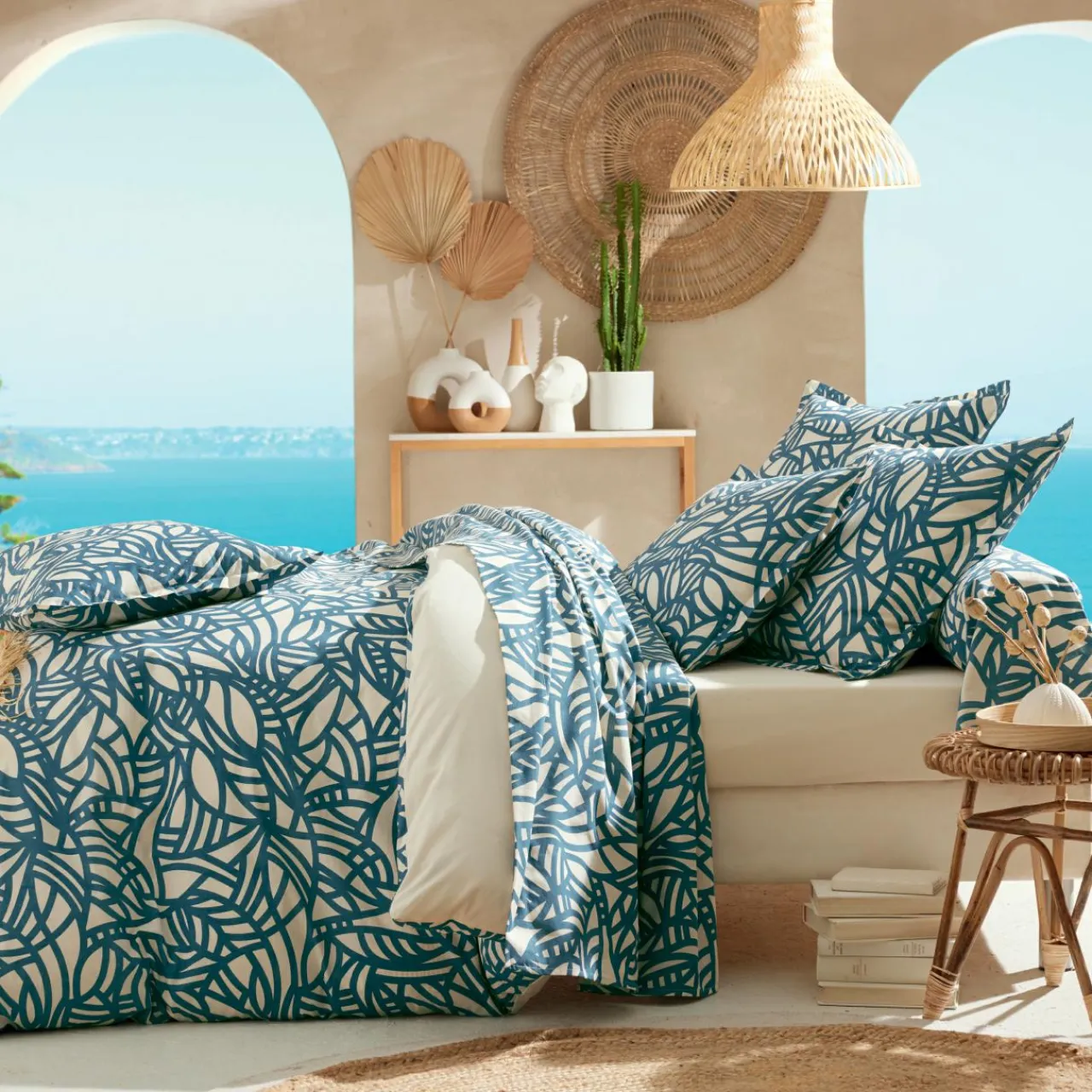 Taie D'Oreiller, Traversin|TRADI LINGE Taie d'oreiller carrée coton lavé (65 x 65 cm) Serena e Bleu