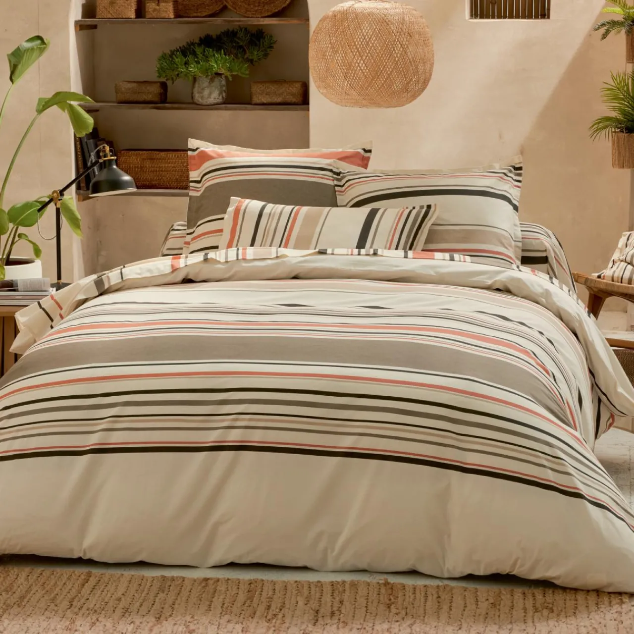 Taie D'Oreiller, Traversin|TRADI LINGE Taie d'oreiller carrée coton lavé (65 x 65 cm) Hugo Corail Orange