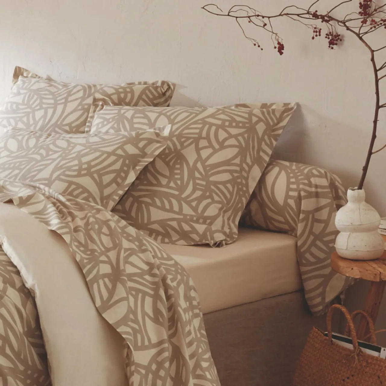 Taie D'Oreiller, Traversin|TRADILINGE Taie d'oreiller carrée coton lavé (65 x 65 cm) Séréna Beige