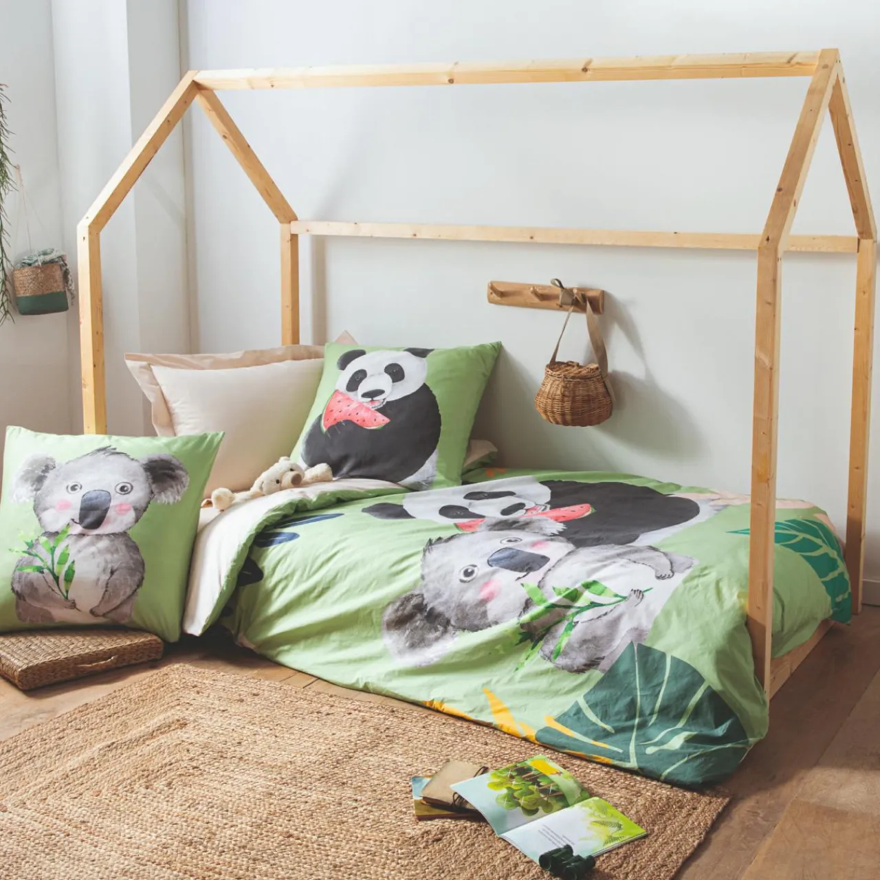 Linge De Lit Enfant|Linge De Lit Enfant|TRADILINGE Taie d'oreiller carrée enfant percale de coton ( 65 x 65 cm) Panda e Vert
