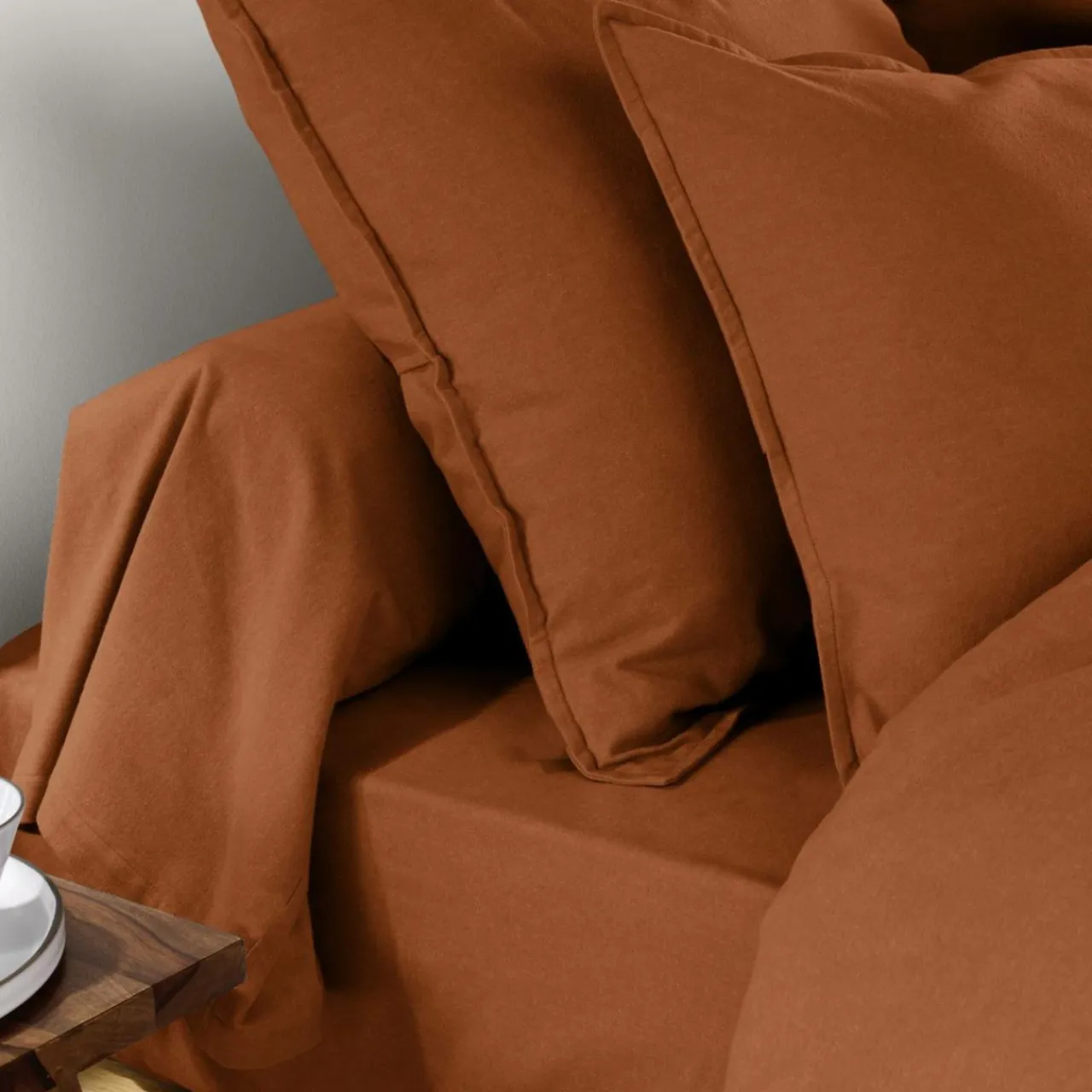 Taie D'Oreiller, Traversin|EMINZA Taie d'oreiller carrée flanelle de coton (80 x 80 cm) Nina Terracotta