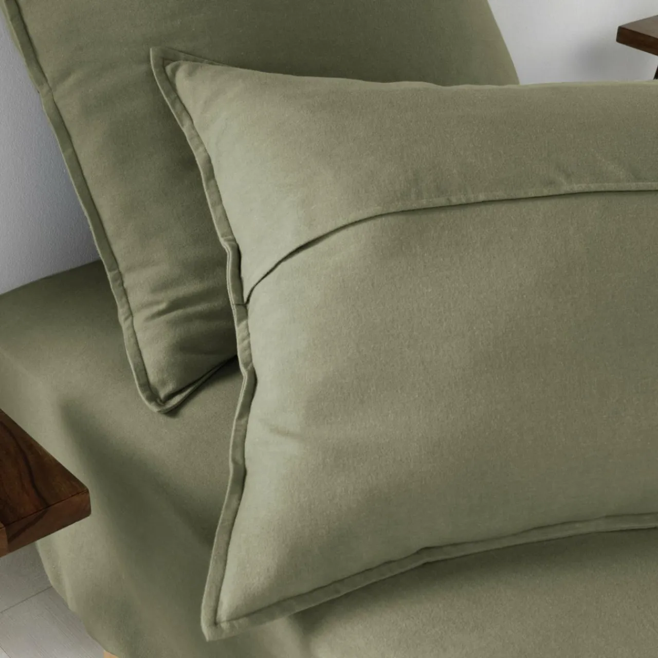 Taie D'Oreiller, Traversin|EMINZA Taie d'oreiller carrée flanelle de coton (63 x 63 cm) Théa Vert romarin