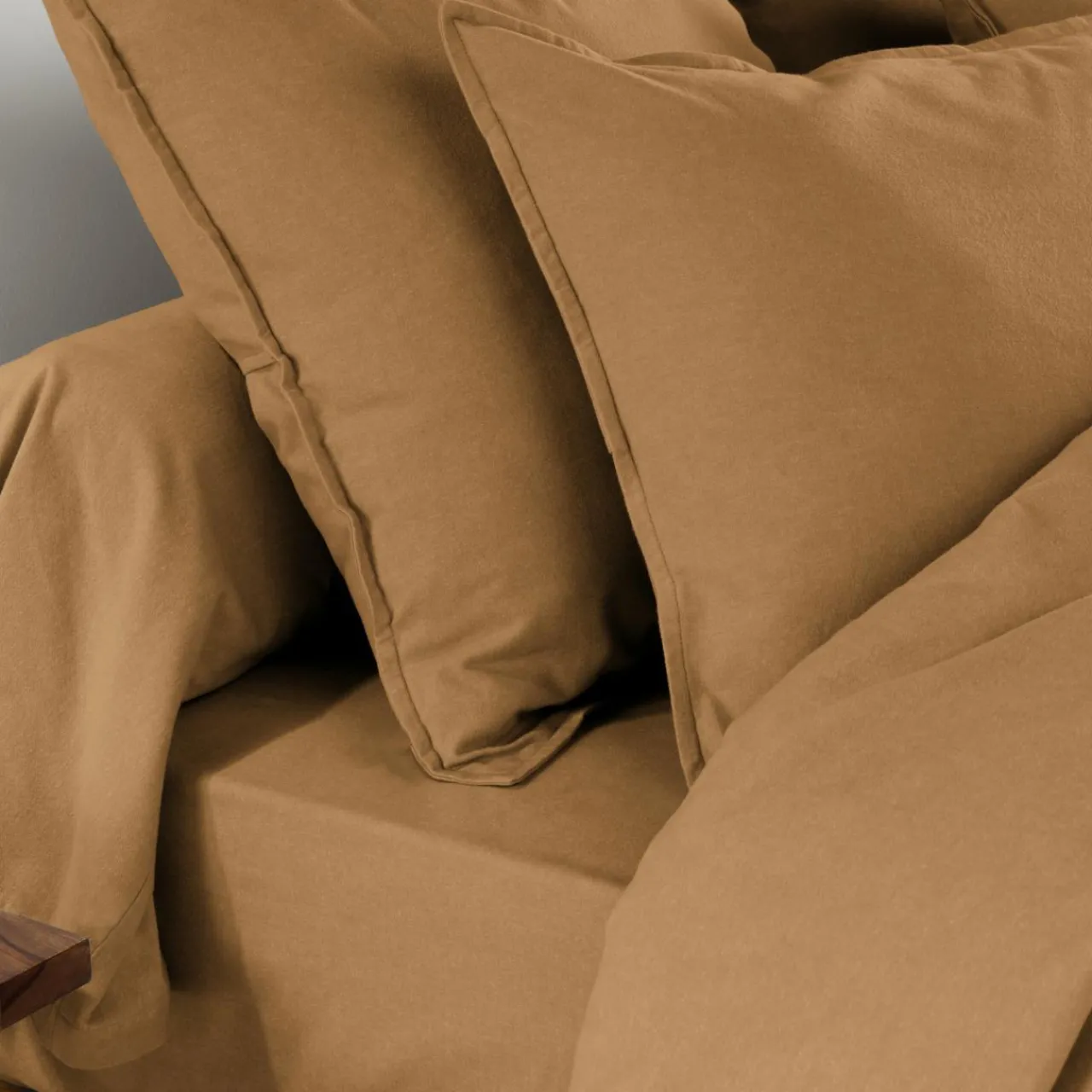 Taie D'Oreiller, Traversin|EMINZA Taie d'oreiller carrée flanelle de coton (63 x 63 cm) Théa Camel