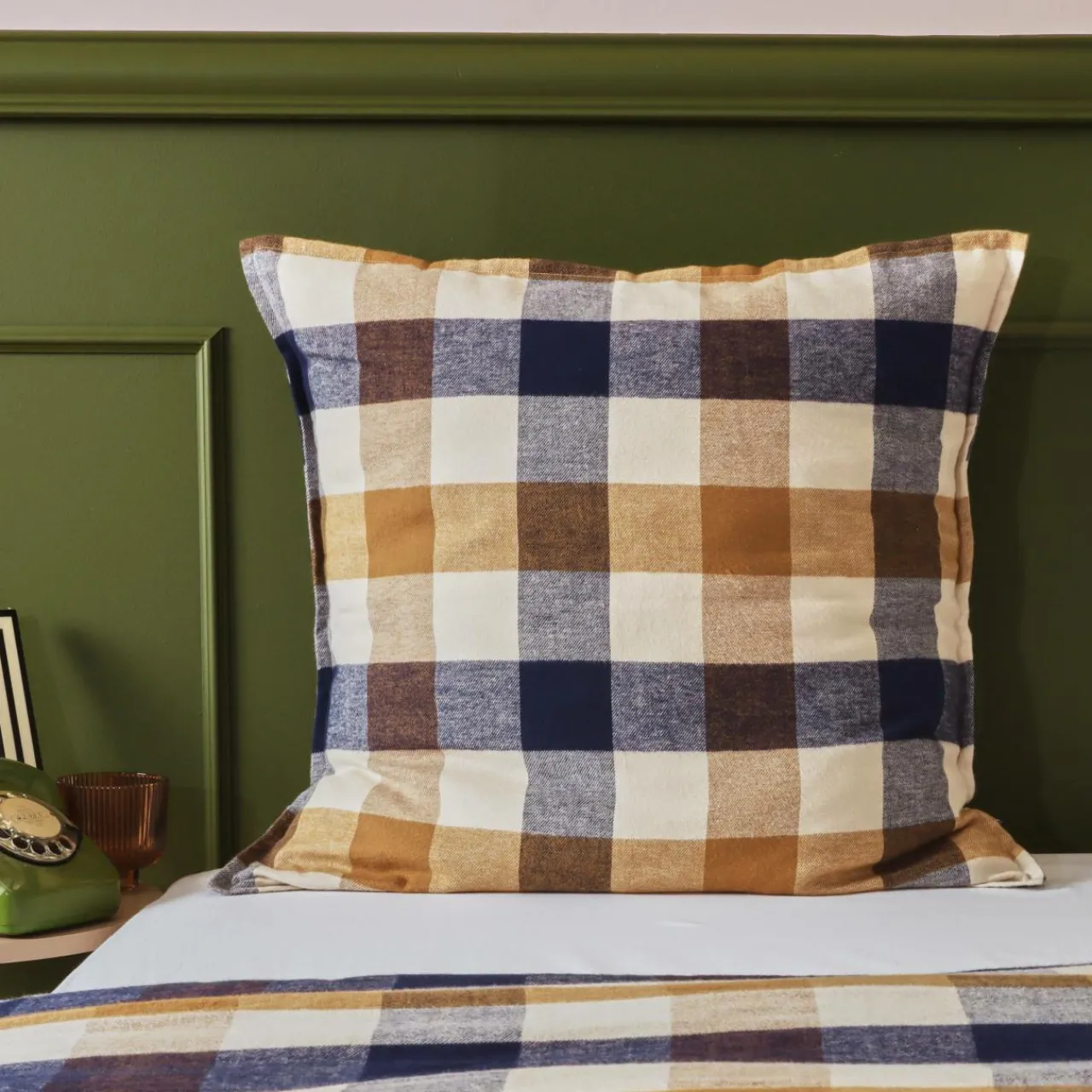 Taie D'Oreiller, Traversin|EMINZA Taie d'oreiller carrée flanelle de coton (63 x 63 cm) Nina carreaux Multicolore Carreau Multicolore