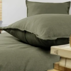 Taie D'Oreiller, Traversin|EMINZA Taie d'oreiller carrée flanelle de coton (63 x 63 cm) Nina Vert romarin