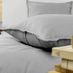 Taie D'Oreiller, Traversin|EMINZA Taie d'oreiller carrée flanelle de coton (63 x 63 cm) Nina Gris clair