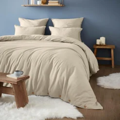 Taie D'Oreiller, Traversin|EMINZA Taie d'oreiller carrée flanelle de coton (80 x 80 cm) Nina Beige