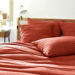 Taie D'Oreiller, Traversin|EMINZA Taie d'oreiller carrée gaze de coton (60 x 60 cm) Gaïa Mix Terracotta