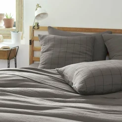 Taie D'Oreiller, Traversin|EMINZA Taie d'oreiller carrée gaze de coton (60 x 60 cm) Gaïa Match Gris granit Gris foncé