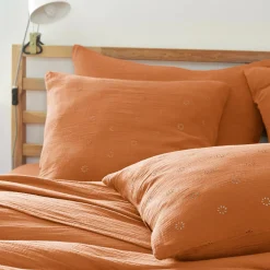 Taie D'Oreiller, Traversin|EMINZA Taie d'oreiller carrée gaze de coton (60 x 60 cm) Gaïa Boho Abricot