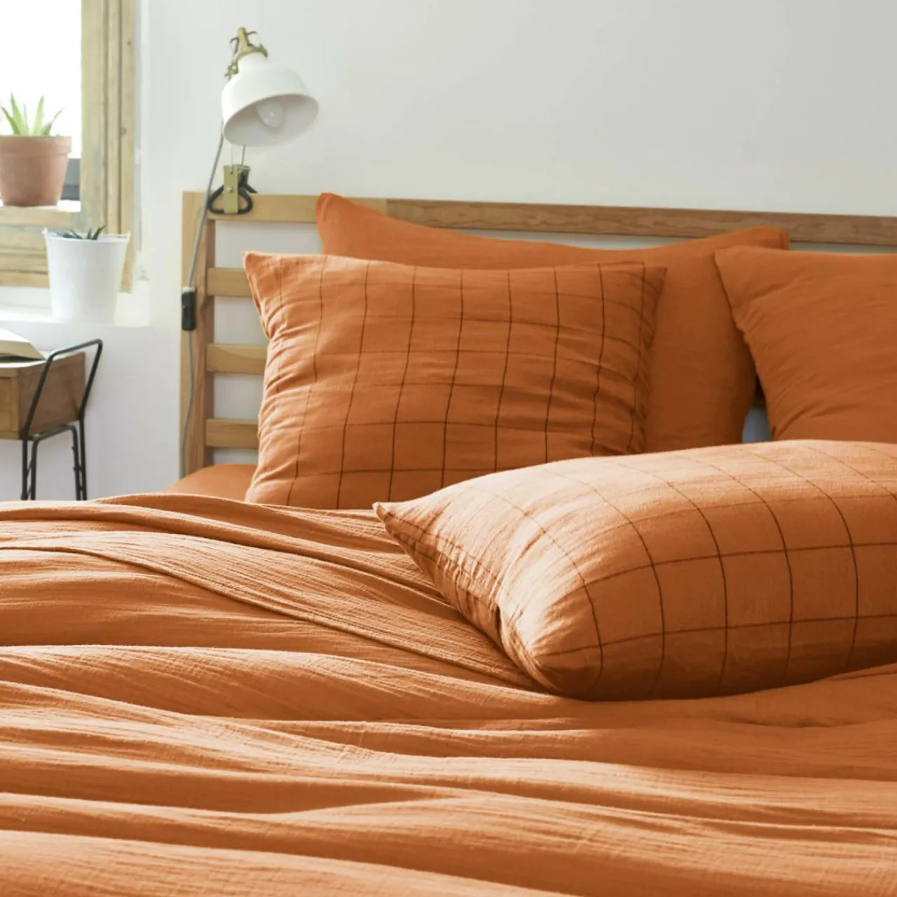 Taie D'Oreiller, Traversin|EMINZA Taie d'oreiller carrée gaze de coton (60 x 60 cm) Gaïa Match Abricot