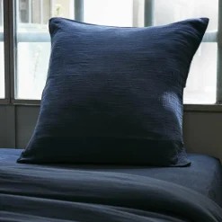 Taie D'Oreiller, Traversin|EMINZA Taie d'oreiller carrée gaze de coton (60 x 60 cm) Gaïa Bleu nuit