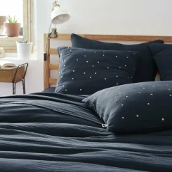 Taie D'Oreiller, Traversin|EMINZA Taie d'oreiller carrée gaze de coton (60 x 60 cm) Gaïa Chic Bleu nuit